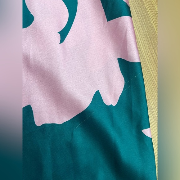 Anabelle Mock Neck Satin Midi Dress US M Teal Pink Mock Neck Cocktail Wedding - Picture 11 of 12